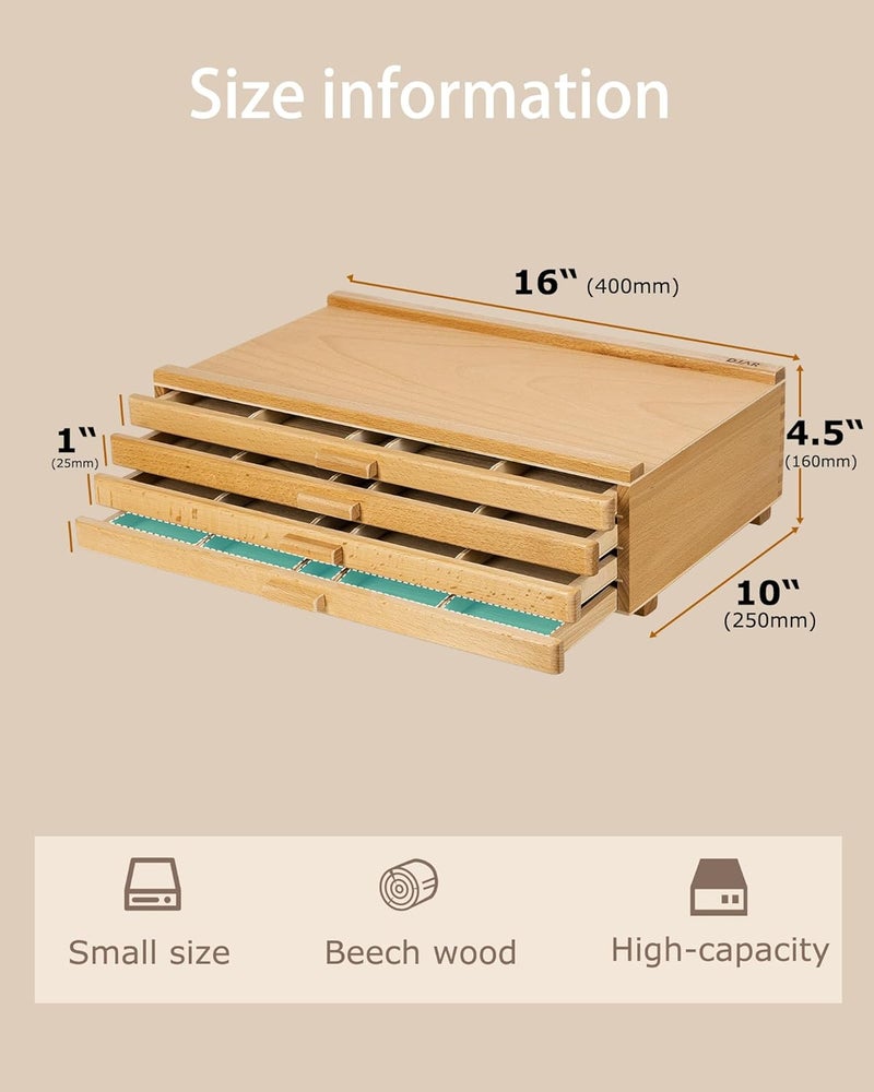 Dajar Basic 4-Drawer Art Supply Storage Box, Portable Premium Beech Wood Organizer Box for Pastels, Pencils, Pens, Brushes, Stamp, Art Storage with Removable Dividers, Natural - Image 3